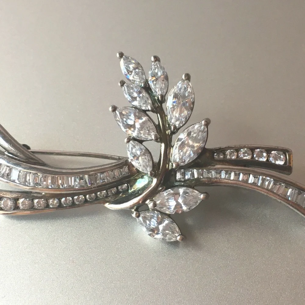 HSN ABSOLUTE CLEAR WHITE CZ BROOCH STERLING SILVER